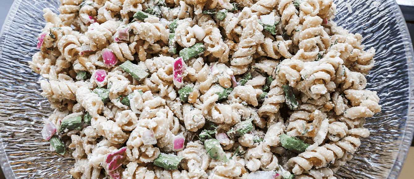 Pasta Salad with Lemon Yogurt Dressing in a bowl
