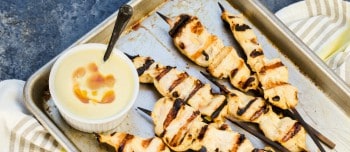 Honey Mustard Yogurt Chicken Skewers on a plate