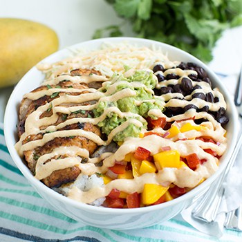 Photo of Chipotle Lime Chicken Taco Bowl with Creamy Mango Sauce
