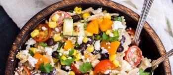 Creamy Southwest Vegetarian Pasta Salad in a bowl
