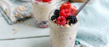 Overnight Triple Berry Oatmeal in a mason jar