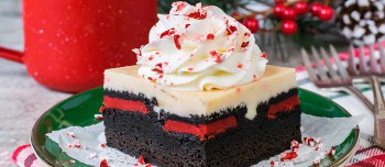 Peppermint Cheesecake Oreo Brownie topped with whipped cream