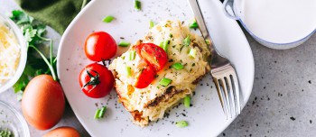 Piece of Overnight Slow Cooker Breakfast Casserole on a plate