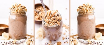 Chocolate Peanut Butter Espresso Smoothie Parfait served in a mason jar