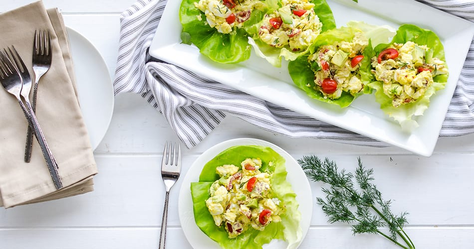 Cobb Egg Salad served in a lettuce boat