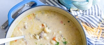 Cheeseburger soup in a bowl