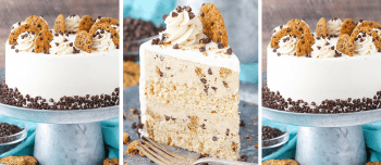 Oatmeal chocolate chip ice cream cake on a cake stand