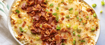 Mashed cauliflower casserole in a serving dish