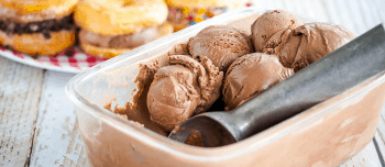 Double chocolate ice cream scoops in a bowl