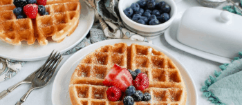 Greek yogurt waffles topped with berries on a plate