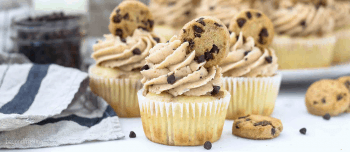 Chocolate chip cookie cupcakes on a table