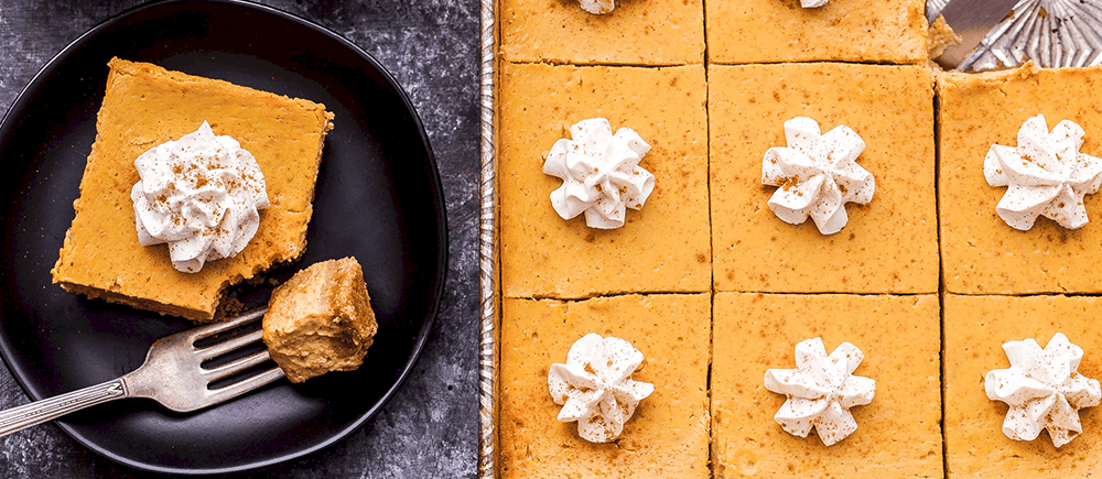 Creamy Pumpkin Pie Bars in a pan
