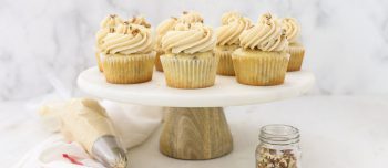 Brown Sugar Pecan Cupcakes on cake platter