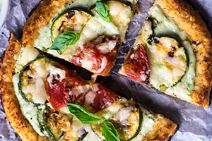 Cauliflower Pizza with Greek Yogurt Pesto & Grilled Veggies