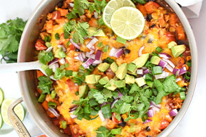 Cheesy Ground Turkey Sweet Potato Skillet