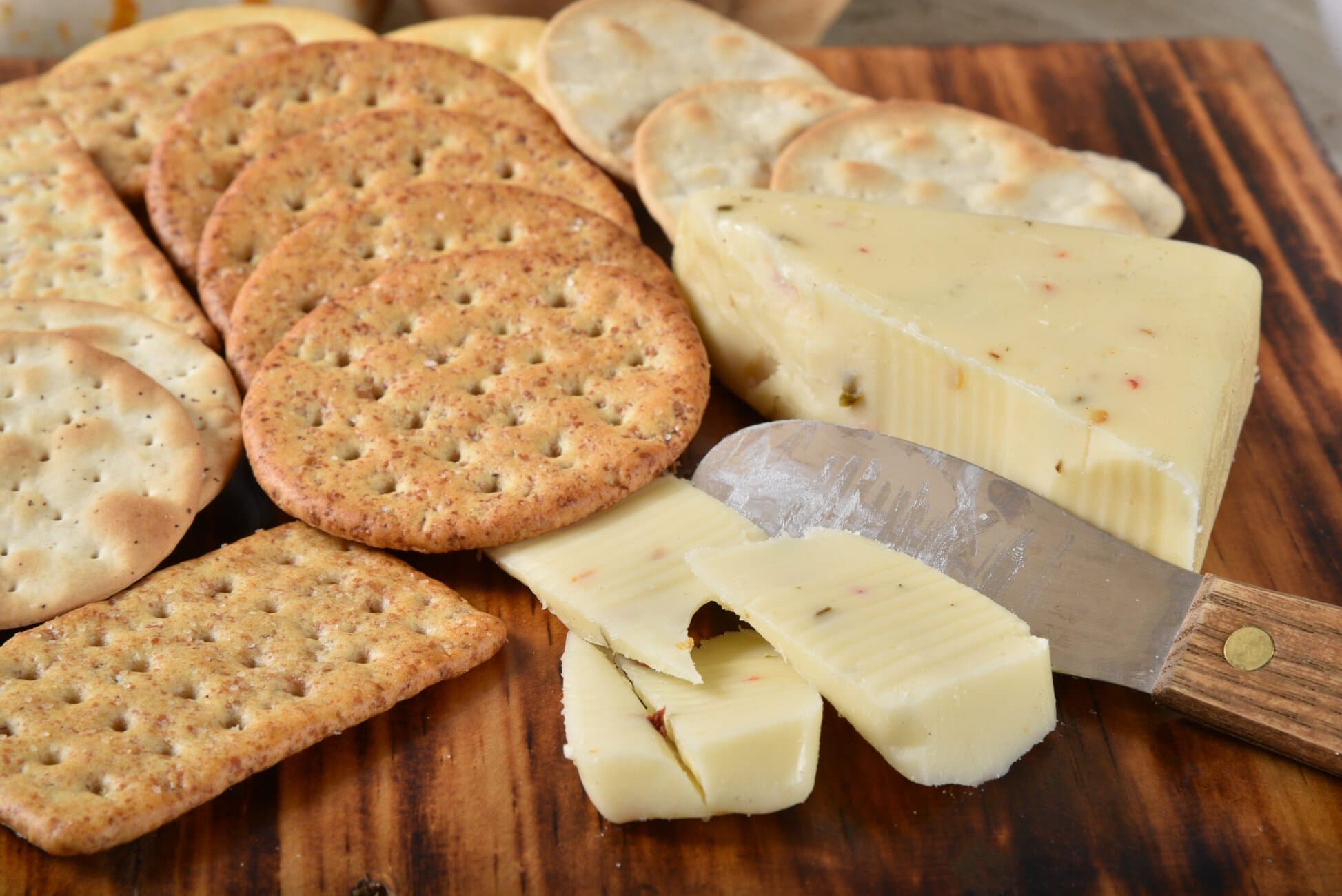 Pepperjack Cheese With a Cheese Knife and Gourmet Crackers