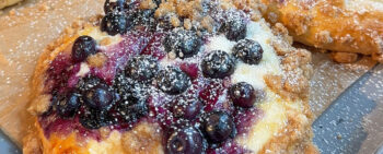 Closeup of Blueberry Custard Buns made with a cream cheese filling